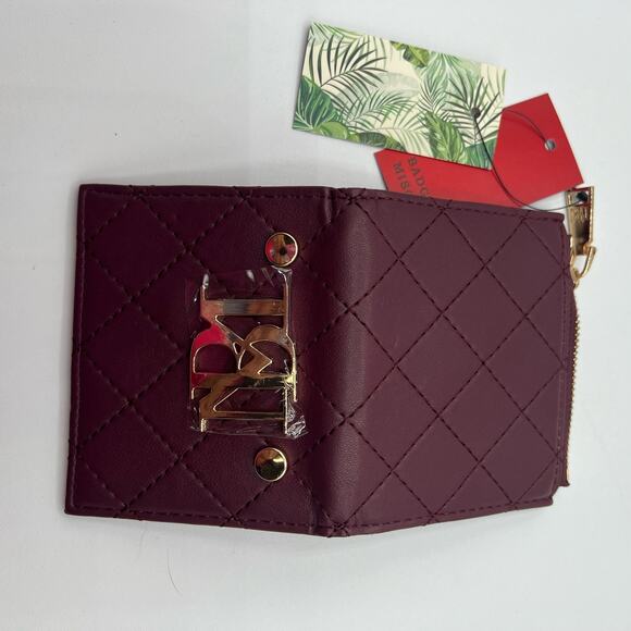 Badgley Mischka Womens Short Bifold Card Wallet Plum Burgundy Vegan Leather NWT - Picture 4 of 11